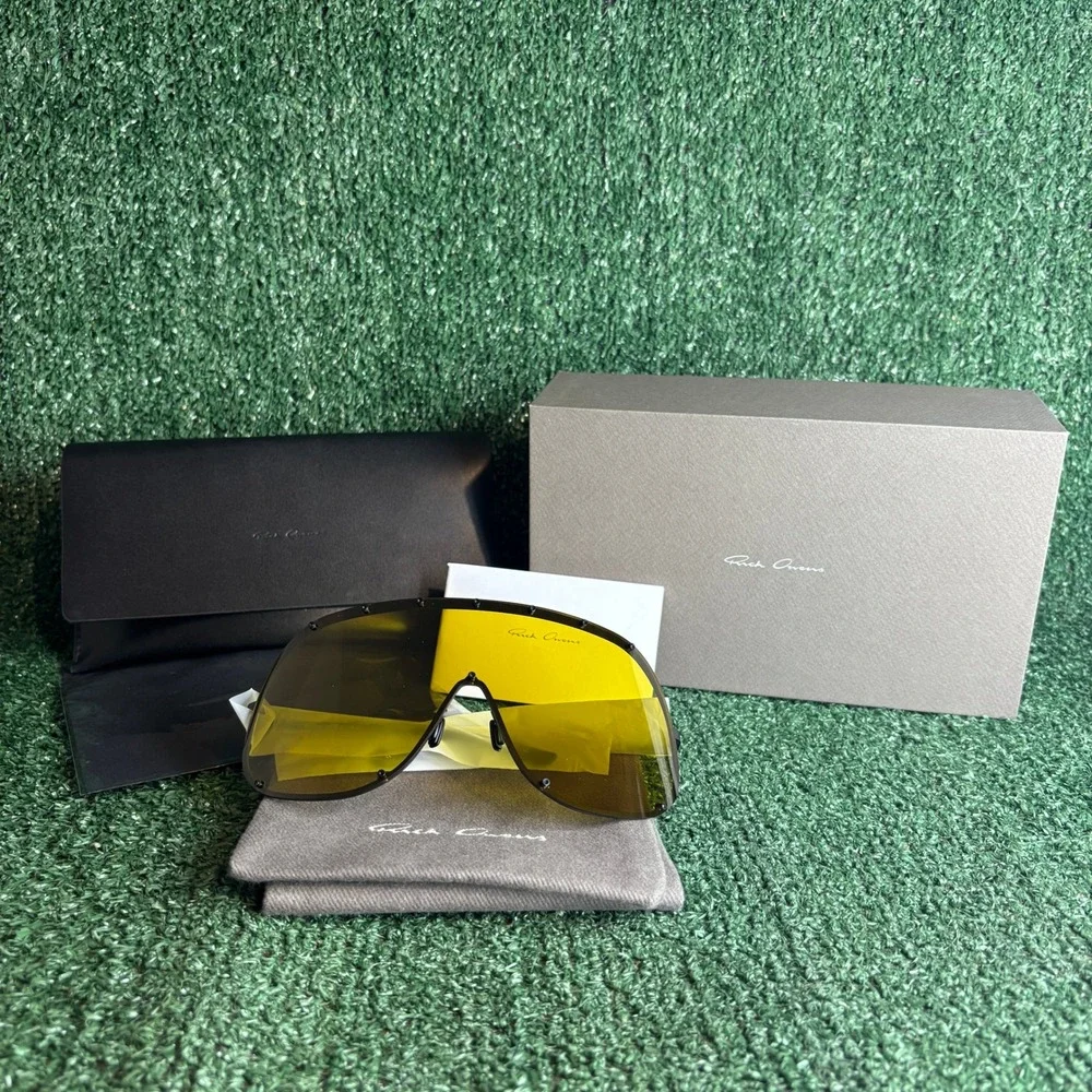 NEW Rick Owens Shield GBLKBN Oversized Avant Garde Sunglasses Yellow Black O/S